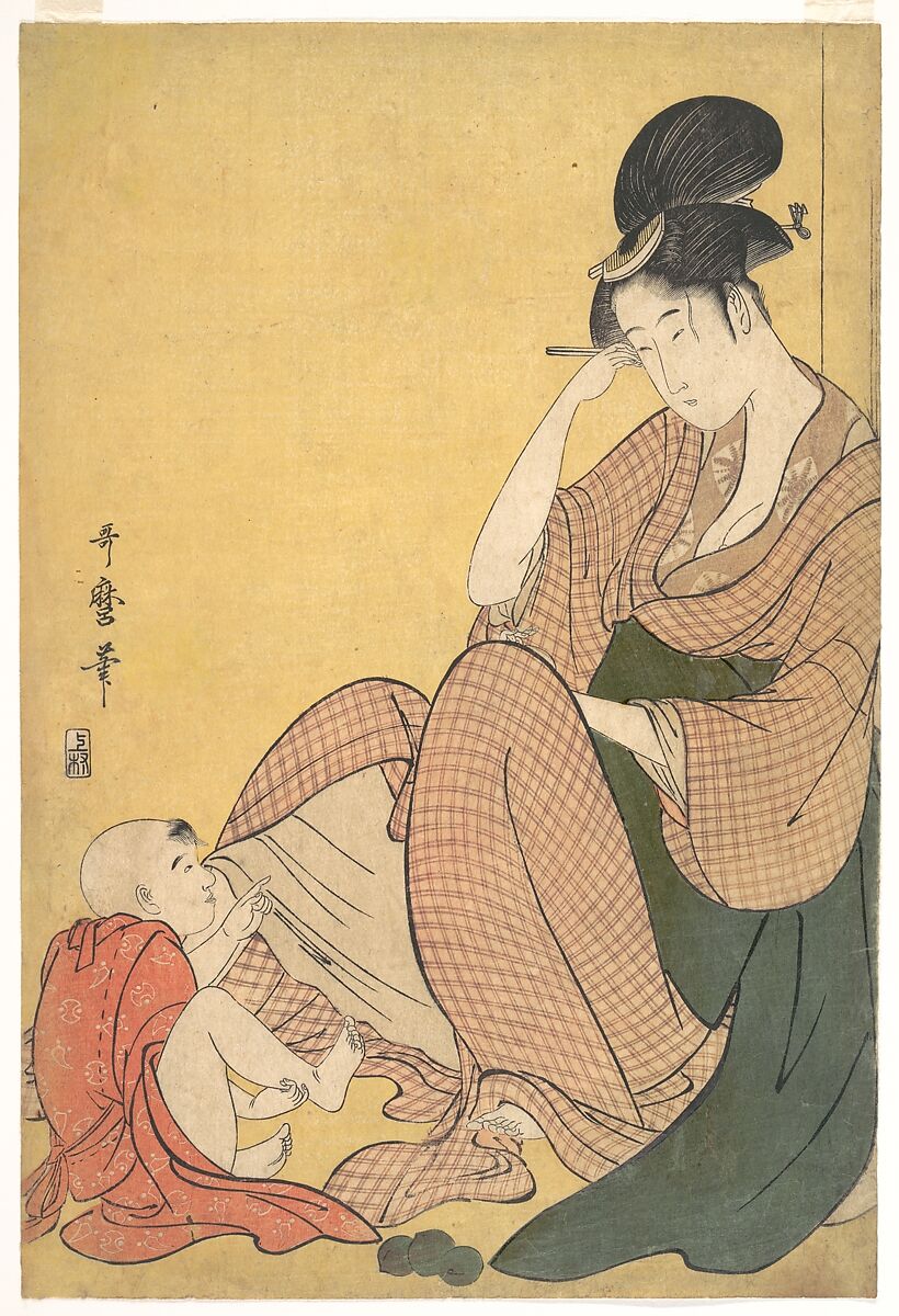 【母と子　Woman and Child】江戸時代‐喜多川歌麿画　