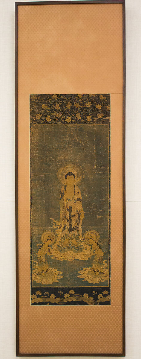 【刺繍阿弥陀三尊来迎図　Welcoming Descent of Amida, the Buddha of Limitless Light, with Bodhisattvas Kannon and Seishi】鎌倉時代