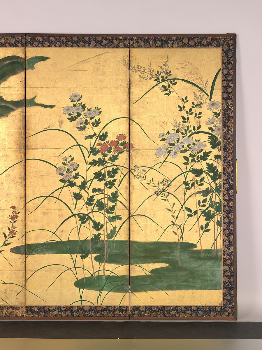 【四季花草図屏風　Flowers and Grasses of the Four Seasons】桃山時代‐ 狩野光信