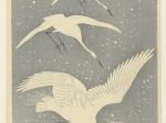 【雪に降り立つ白鷺　Descending egrets in snow】昭和時代‐大原古邨