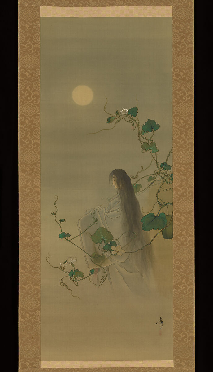 【月百姿 源氏夕顔巻　The Spirit of the Deceased Yūgao Entwined in Moonflower Vines, based on the print “The Lady of the Evening Faces,” from the series One Hundred Aspects of the Moon 】明治時代‐月岡芳年筆