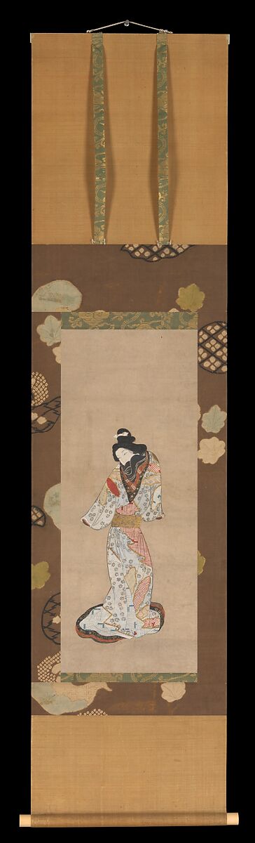 【寛文美人図　Hanging scroll; ink, color, and gold on paper】江戸時代