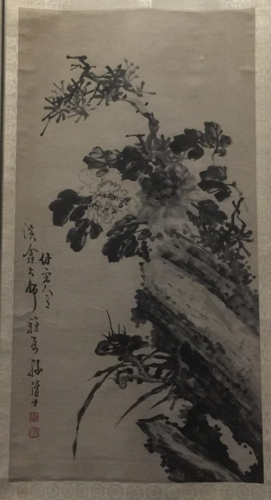牡丹松石図軸-孫清士-紙本-近現代-書画館-四川博物院-成都