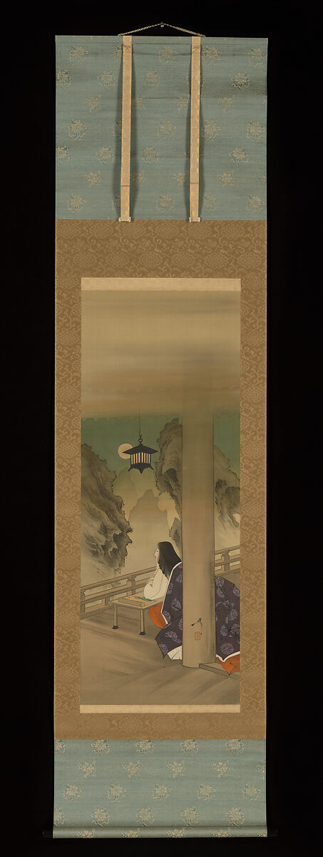 【月百姿 石山の月　Murasaki Shikibu at Ishiyamadera Temple, based on the print “The Moon at Ishiyama,” from the series One Hundred Aspects of the Moon (Tsuki hyakushi: Ishiyama no tsuki)】明治時代‐岡芳年筆