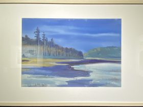 日暮寒江-1990-水彩画-40×46cm-「丹青を振りかけ、詩情を送る-何継篤個人書画展」成都市美術館