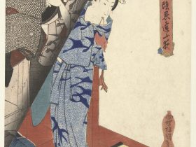 【月の陰忍び逢う夜 湯上がり　Vrouw een kimono opbergend】江戸時代‐歌川国貞（一世）