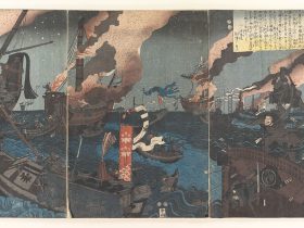 【 前太平記 筑紫合戦図　The Battle of Tsukushi, from the Earlier Chronicle of Grand Pacification (Zen Taiheiki)】江戸時代‐歌川貞秀画