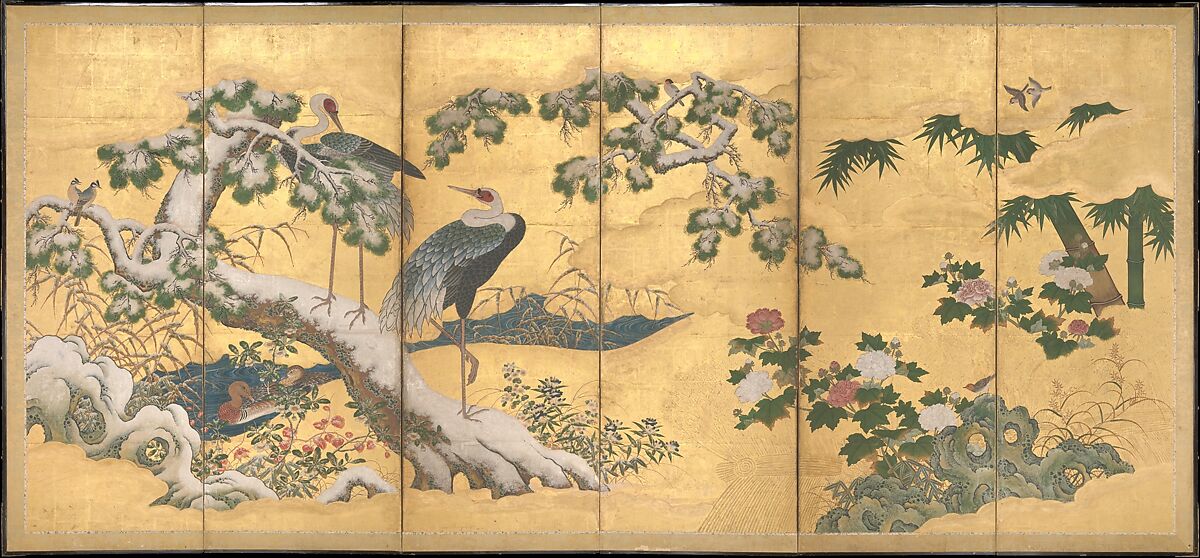 【四季花鳥図屏風　Birds and Flowers of the Four Seasons】桃山時代