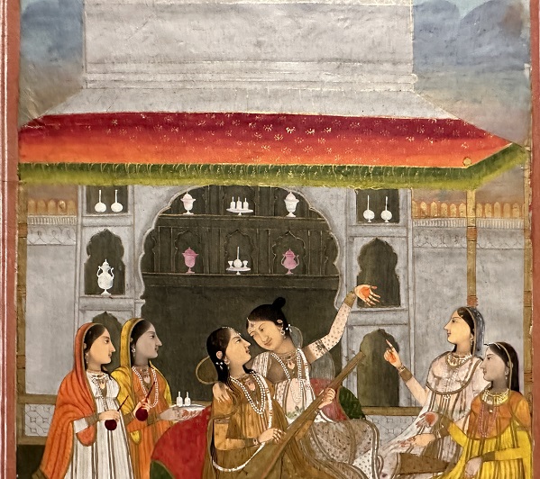 【シタールを楽しむ2人の女】インド-ムルシダーバード派|18世紀後半|紙に水彩、金彩－常設展－東京国立博物館－東洋館
