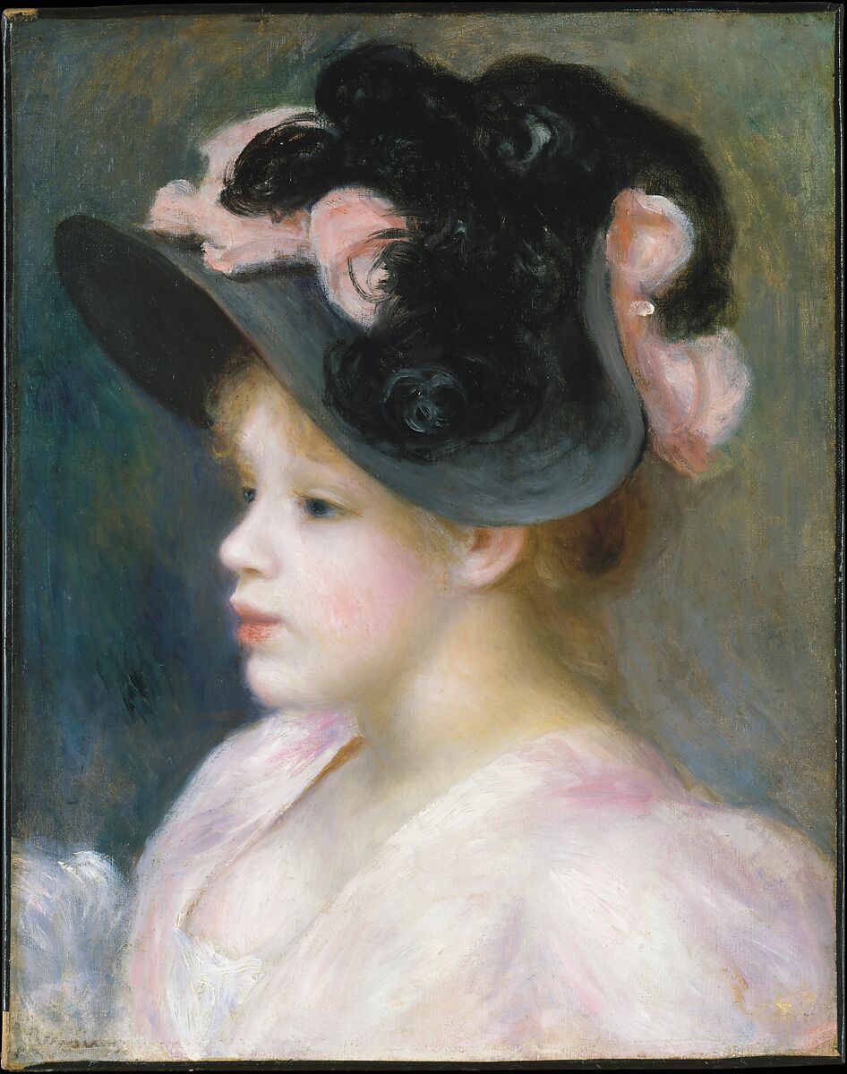 【ピンクとブラックの帽子をかぶった若い少女　Young Girl in a Pink-and-Black Hat】フランス印象派画家ピエール＝オーギュスト・ルノワール（Pierre-Auguste Renoir）