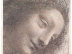 【右を向いた三分の一のビューでの聖母の頭部　The Head of the Virgin in Three-Quarter View Facing Right】イタリア・ルネサンス期画家レオナルド・ダ・ヴィンチ（Leonardo da Vinci）