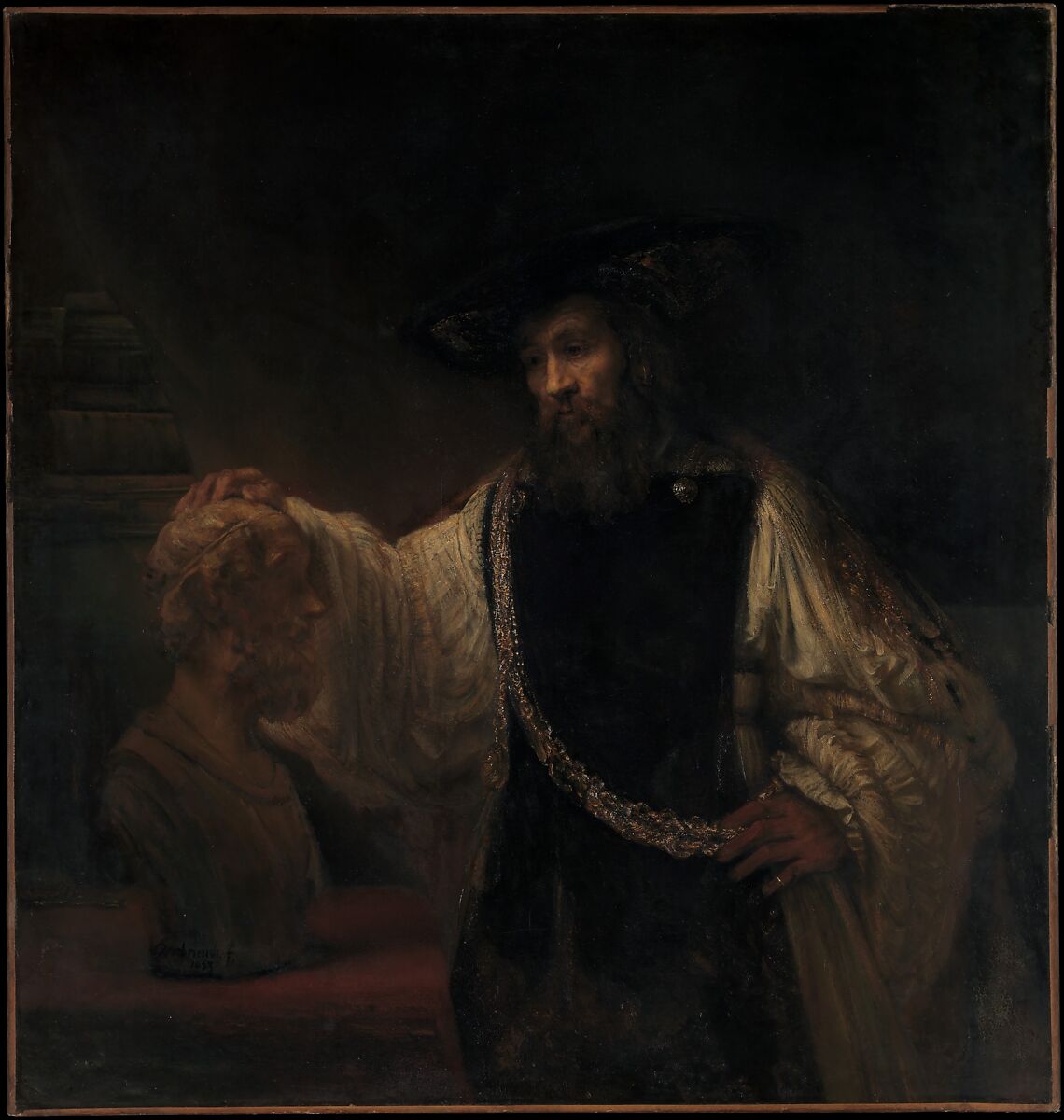 【ホメロスの胸像と共にアリストテレス　Aristotle with a Bust of Homer】オランダ‐バロック時代画家‐レンブラント・ファン・レイン（Rembrandt van Rijn）