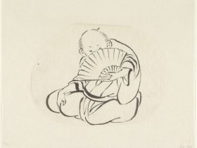【扇子で顔を覆う男性　Zittende man, met een waaier voor het gezicht】江戸時代‐魚屋北渓