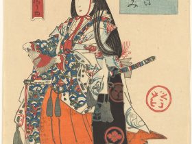 【浪花島之内ねり物 静 きやうき(京喜) ゑみ　The Courtesan Emi of the Kyōki Brothel as Shizuka Gozen (Shizuka Kyōki Emi), from the series Costume Parade of the Shimanouchi District in Osaka (Naniwa Shimanouchi nerimono)】江戸時代‐寿好堂よし国