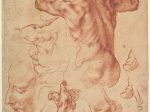 【リビアのシビュラのための研究（表）リビアのシビュラのための研究と座った人物の小さなスケッチ（裏）】イタリアのルネサンス期画家ミケランジェロ・ブオナローティ（Michelangelo Buonarroti）