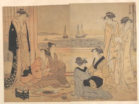 【品川の茶屋で楽しむ賑やかな仲間たち　 A Party of Merrymakers in a Tea-house at Shinagawa】江戸時代‐鳥居清長