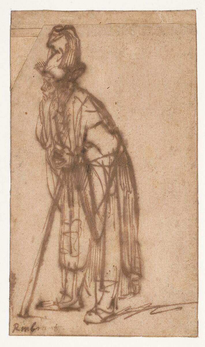 【老人が杖に寄りかかっている　Old Man Leaning on a Stick】オランダ‐バロック時代画家‐レンブラント・ファン・レイン（Rembrandt van Rijn）
