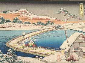 【諸國名橋奇覧　かうつけ佐野ふなはし　Old View of the Boat-bridge at Sano in Kōzuke Province (Kōzuke Sano funabashi no kozu), from the series Remarkable Views of Bridges in Various Provinces (Shokoku meikyō kiran)】江戸時代‐葛飾北斎