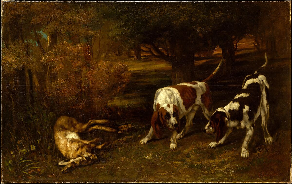【死んだ野ウサギと狩猟犬　Hunting Dogs with Dead Hare】フランス‐リアリズム画家‐ギュスターヴ・クールベ（Gustave Courbet）