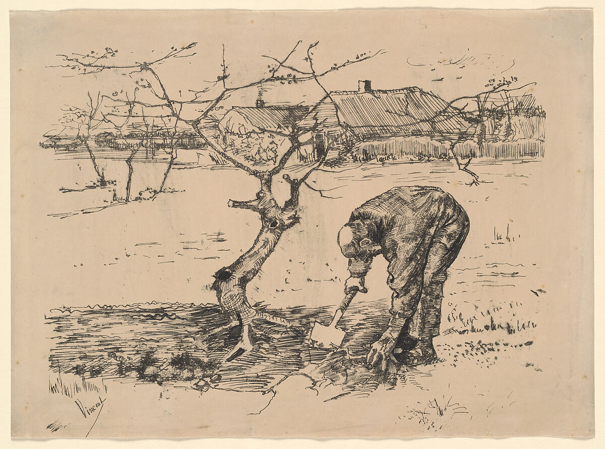 【リンゴの木のそばの庭師　 Gardener by an Apple Tree】オランダ印象派画家ファン・ゴッホ（Vincent van Gogh）