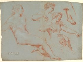 【横たわる女性裸体の四つの研究（ガラテア）　Four Studies of Recumbent Female Nudes (Galatea)】イタリア‐バロック期画家‐カルロ・マラッティ（Carlo Maratti）