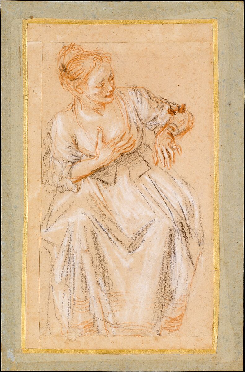 【座る女性　Seated Woman】フランス‐ロココ美術画家‐アントワーヌ・ワトー（Antoine Watteau）