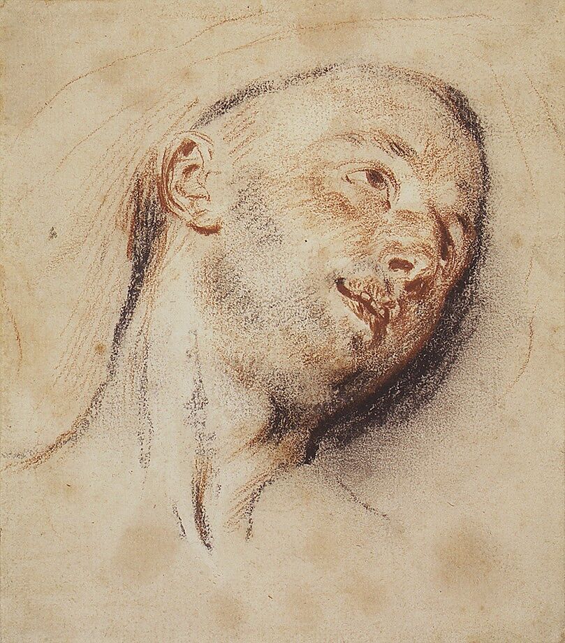 【男性の頭部　Head of a Man】フランス‐ロココ美術画家‐アントワーヌ・ワトー（Antoine Watteau）