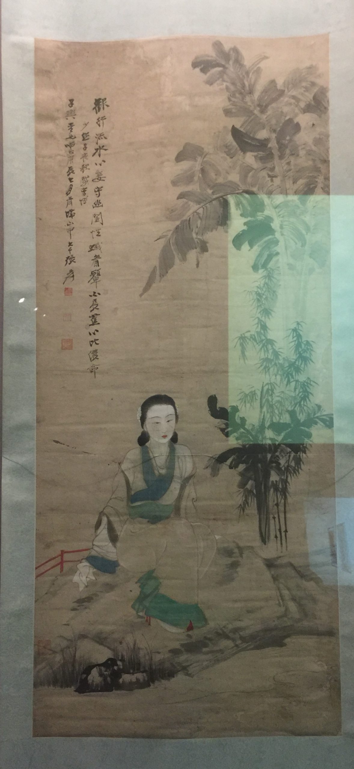 芭蕉竹石仕女図軸-張大千芸術館-四川博物院-成都
