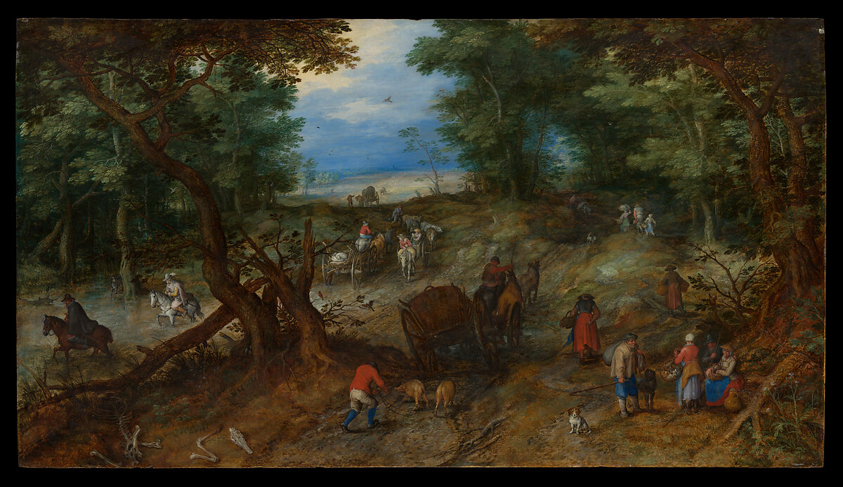 【旅行者たちのある森の道　A Woodland Road with Travelers】フランドル‐バロック時代風景画家‐ヤン・ブリューゲル・エルダー（Jan Brueghel the Elder）