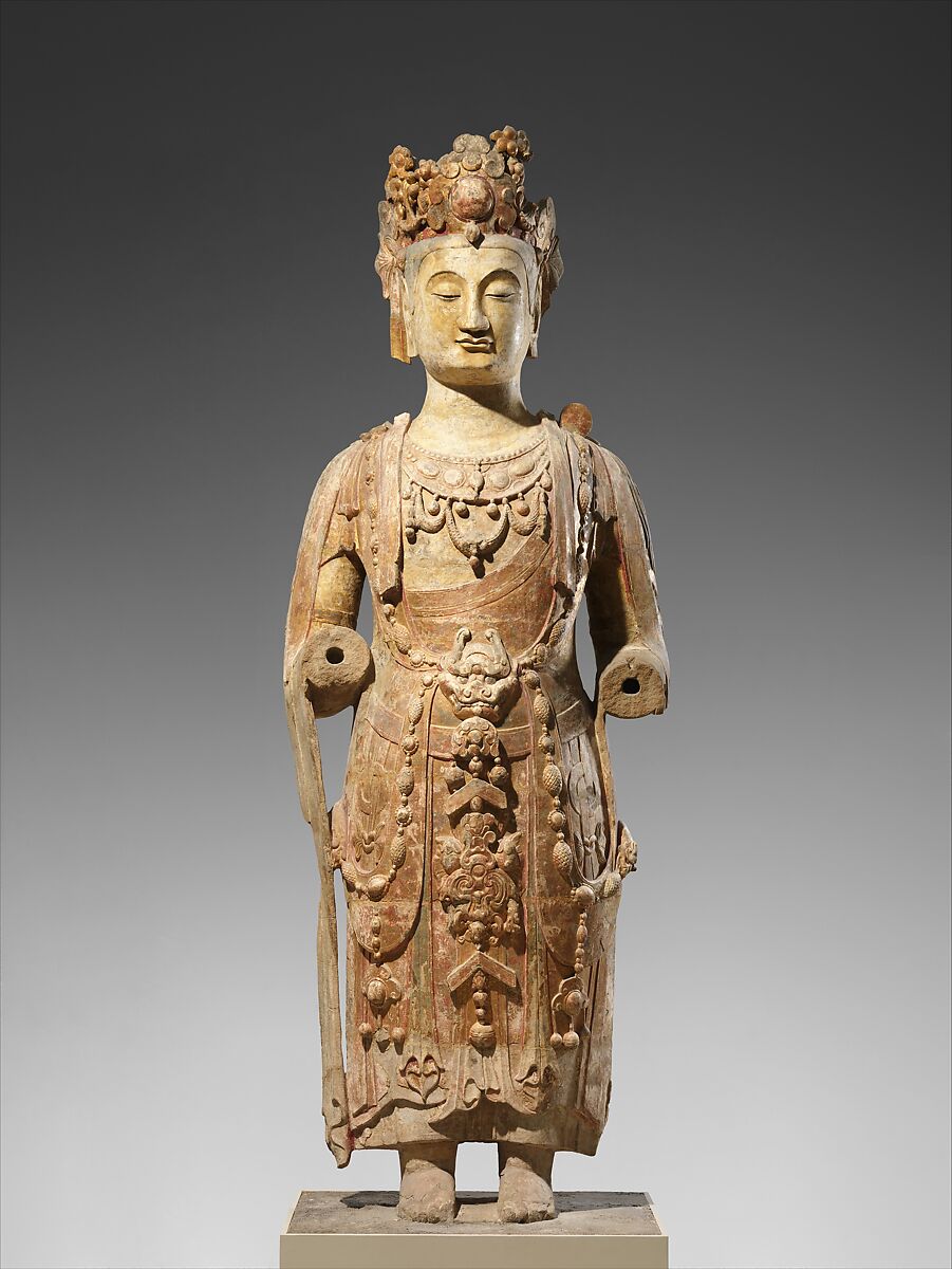 【彩繪石雕觀音菩薩像　Bodhisattva, probably Avalokiteshvara (Guanyin)】北齊時代‐彩繪石雕