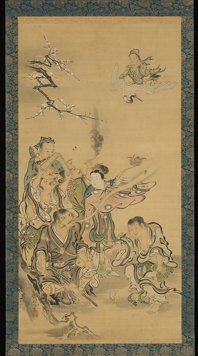 【八仙猿鶴図　Eight Daoist Immortals, Cranes, and Gibbons】江戸時代‐狩野探信