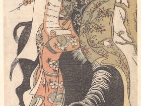 【岩井半四郎図　The Actor Iwai Hanshiro as a Courtesan Reading a Love Letter while Mounted on a Black Ox】日本‐江戸時代‐鳥居清満（Torii Kiyomitsu）