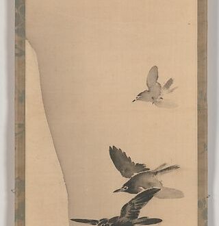 【三羽黒鳥図　Three Crows in Flight】日本‐江戸時代‐柴田是真
