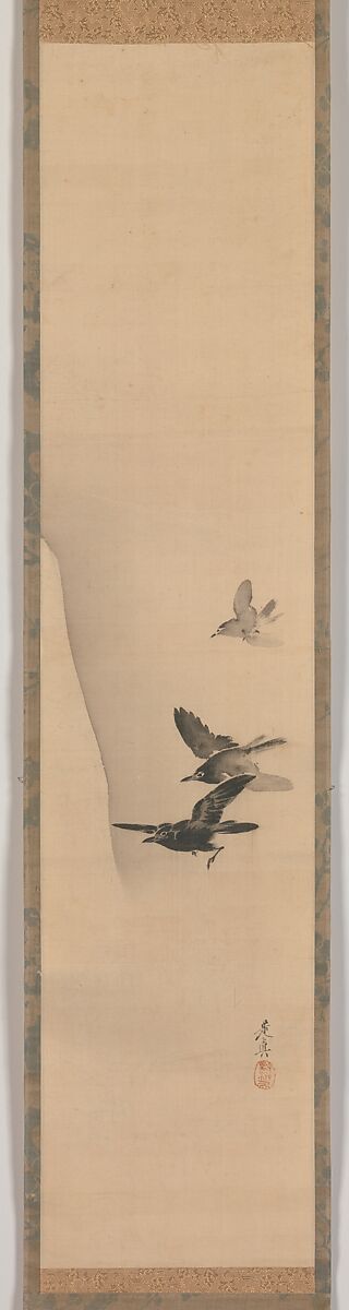 【三羽黒鳥図　Three Crows in Flight】日本‐江戸時代‐柴田是真