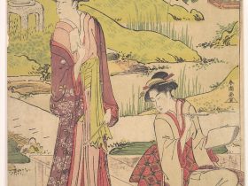 【あやめ燈籠図　Three Women Enjoying Literary Pursuits】日本‐江戸時代‐勝川春潮