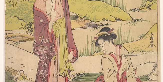 【あやめ燈籠図　Three Women Enjoying Literary Pursuits】日本‐江戸時代‐勝川春潮