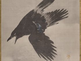 【雪中鴉図　Crow Flying in the Snow】日本‐明治時代‐河鍋暁斎