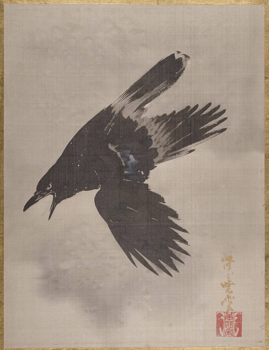 【雪中鴉図　Crow Flying in the Snow】日本‐明治時代‐河鍋暁斎