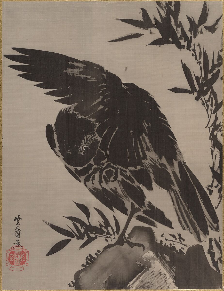 【岩に鴉図　Crow on a Rock】日本‐明治時代‐河鍋暁斎