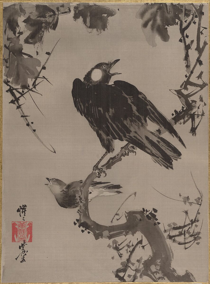 【ムクドリ図　Starlings on a Branch】日本‐明治時代‐河鍋暁斎