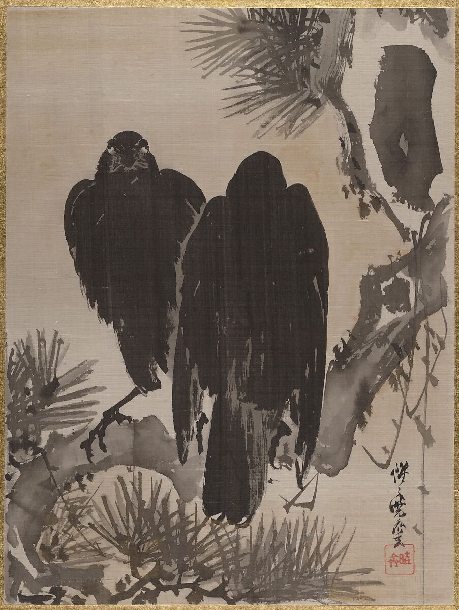 【松に鴉図　 Two Crows on a Pine Branch】日本‐明治時代‐河鍋暁斎