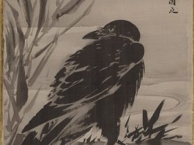【水辺に鴉図　Crow and Reeds by a Stream】日本‐明治時代‐河鍋暁斎