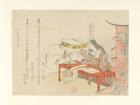 【女官図　Court Woman at her Desk with Poem Cards】日本‐江戸時代‐久保春万（Kubo Shunman）