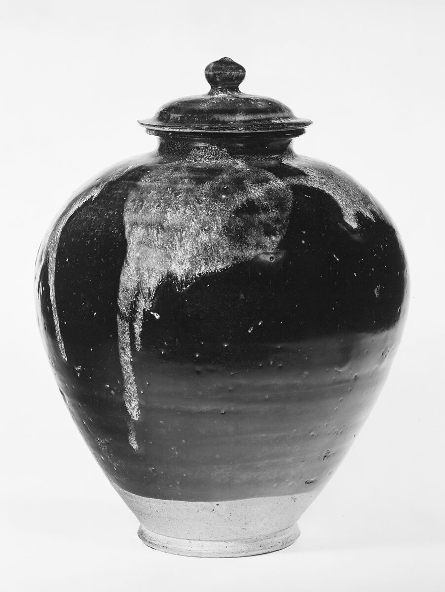 【魯山窯黑釉潑彩蓋罐　Covered jar】中国‐唐時代