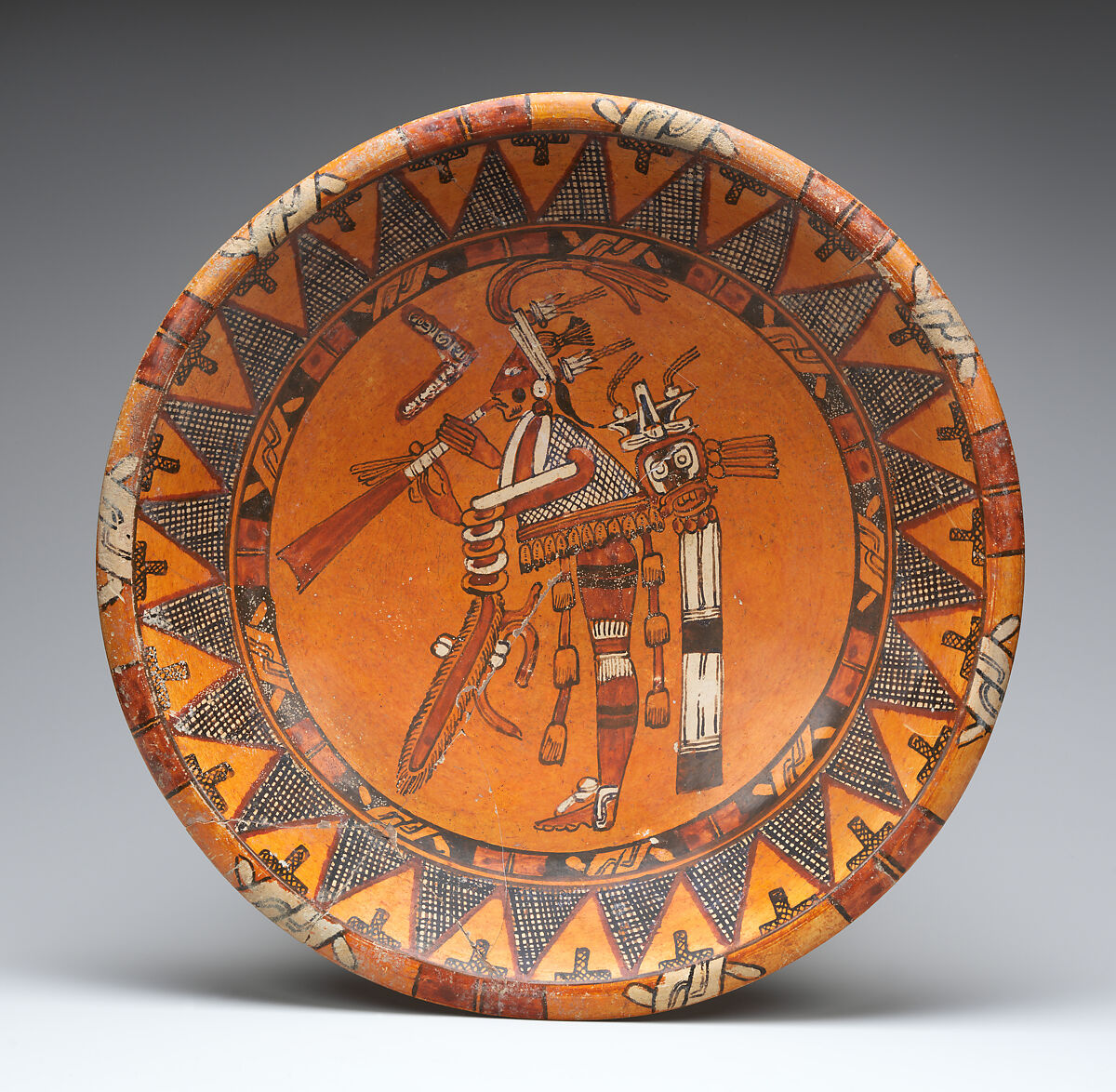 【トランペッター模様陶皿　Plate with Trumpeter】メキシコ‐マヤ文明