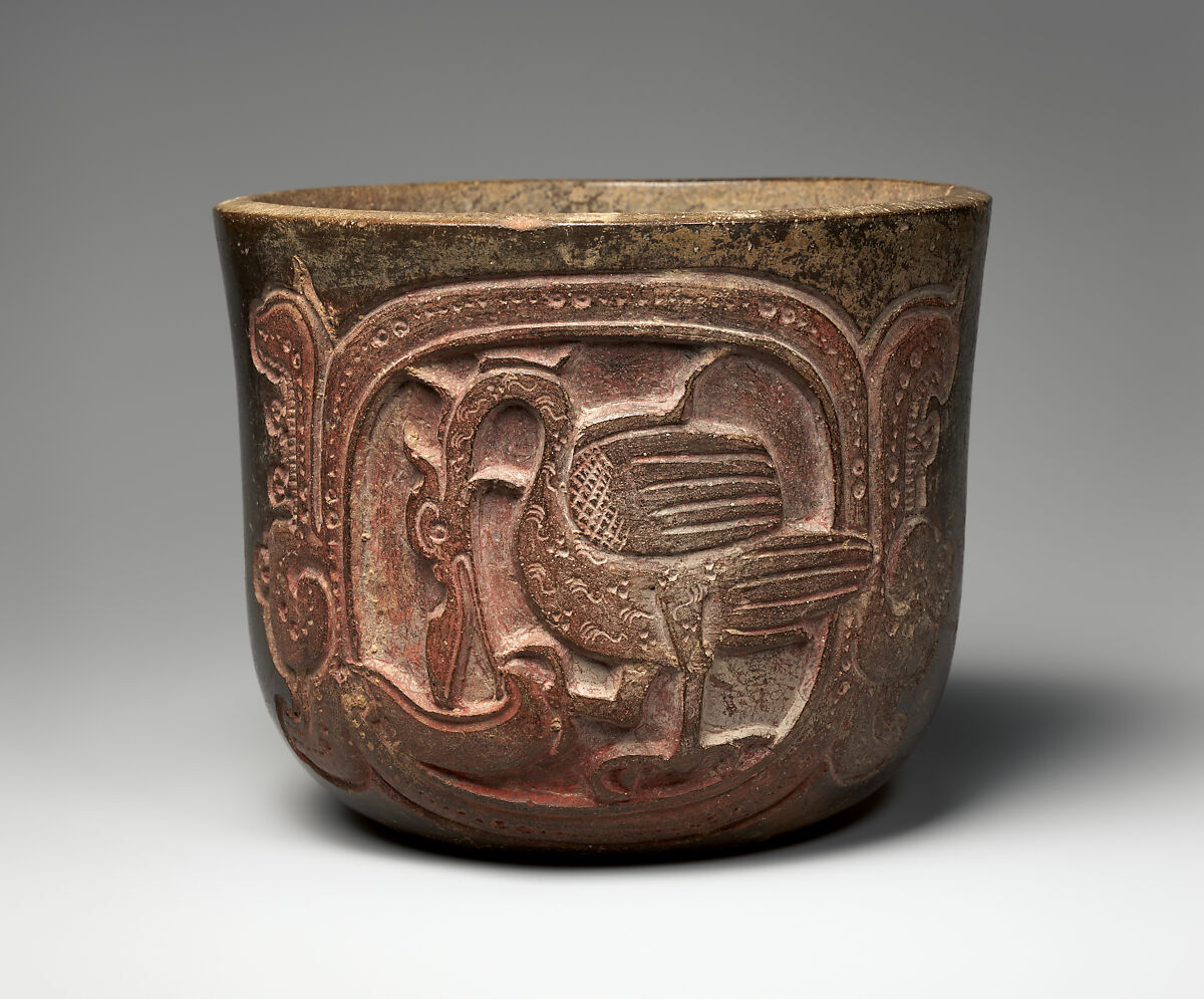 【水鳥と象形文字の入った容器　Vessel with water bird and hieroglyphic text】メキシコ‐マヤ文化