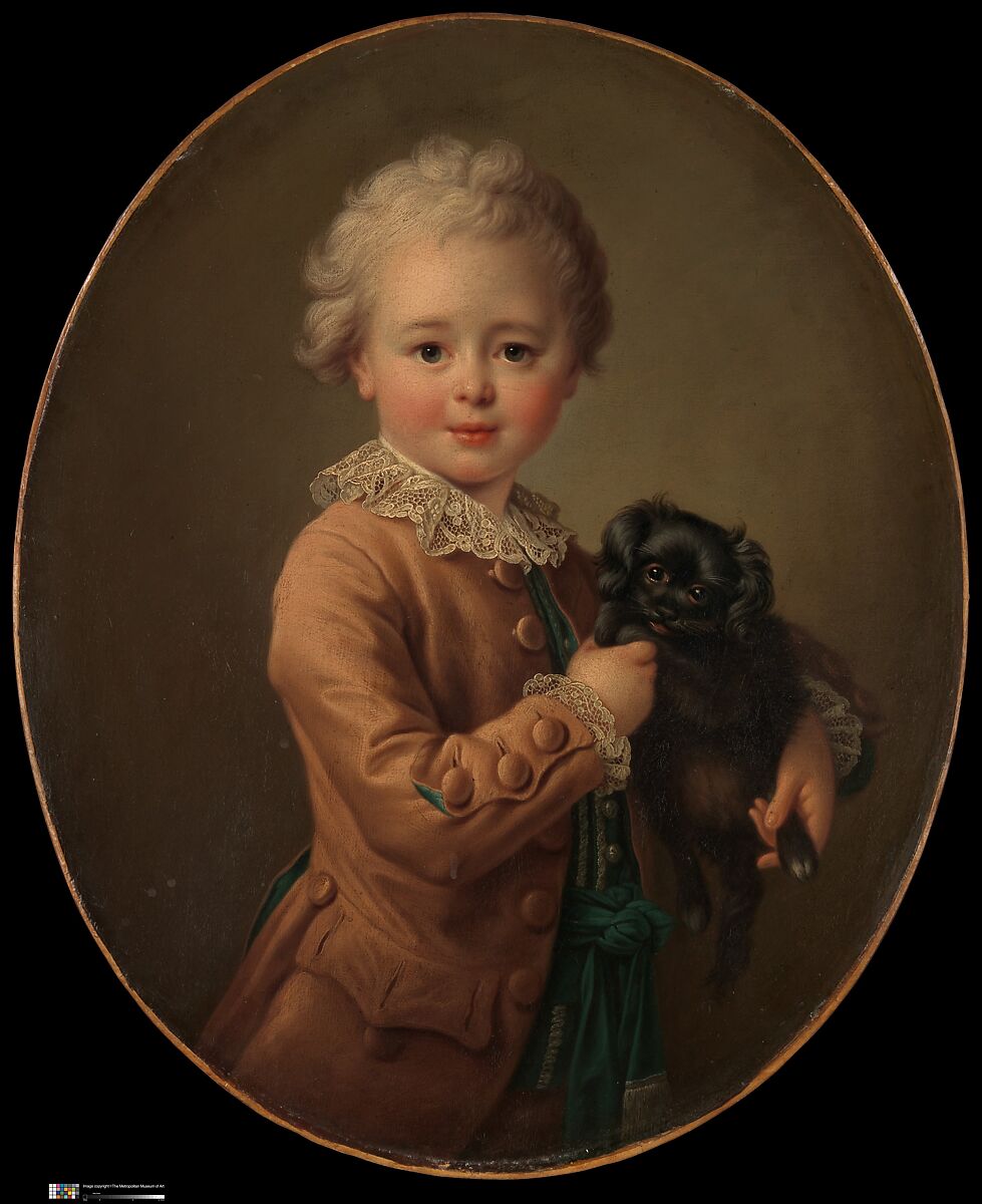 【黒いスパニエル抱く少年　Boy with a Black Spaniel】フランス‐ロココ美術‐フランソワ・ウベール・ドゥルア（François Hubert Drouais）