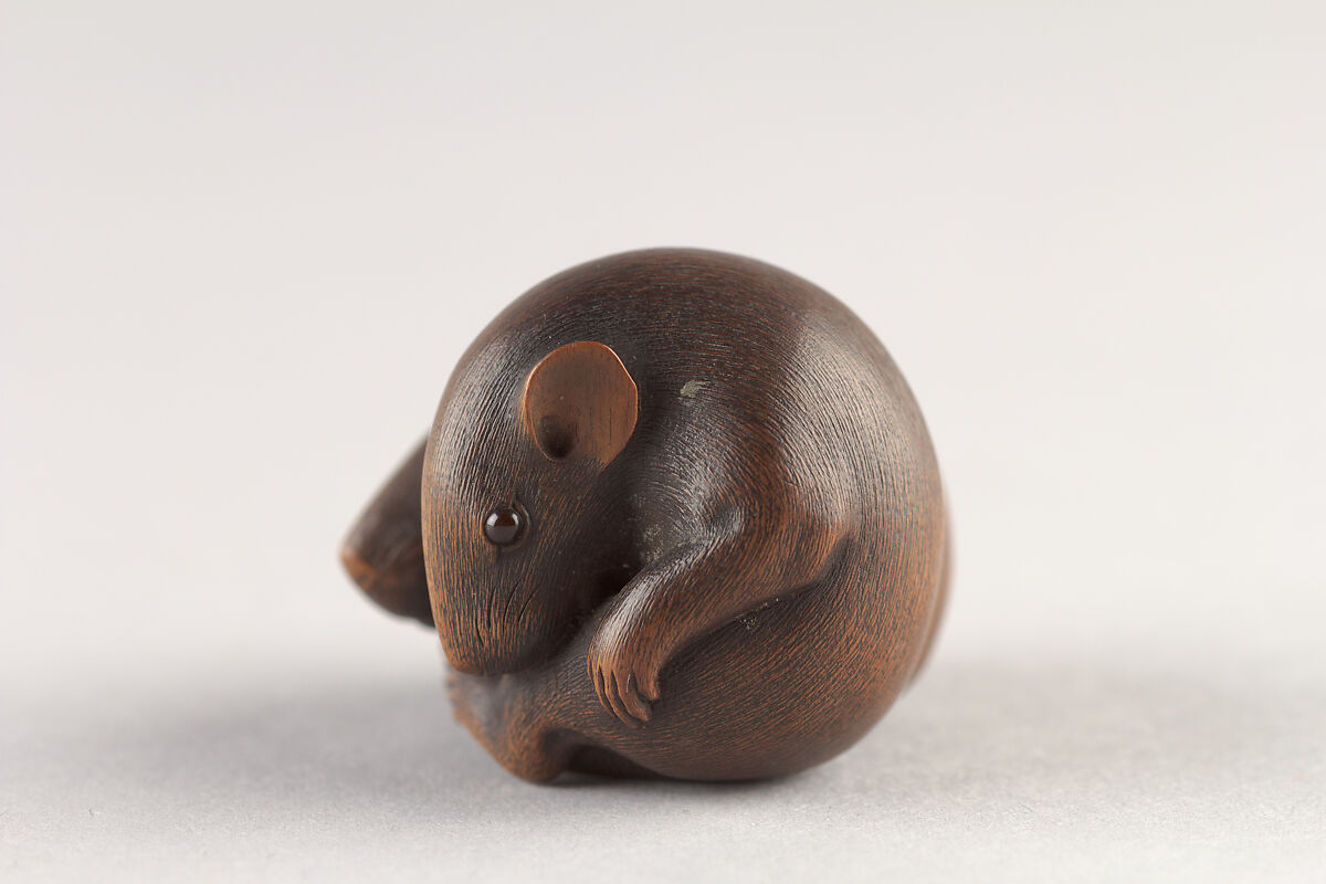 【二鼠木彫根付　 Netsuke of Two Rats】日本‐19世紀中頃‐彫刻家新井一貫