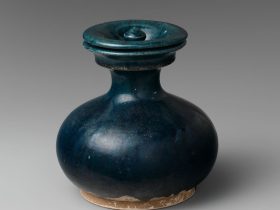 【藍釉陶壺　Covered jar】中国‐唐時代