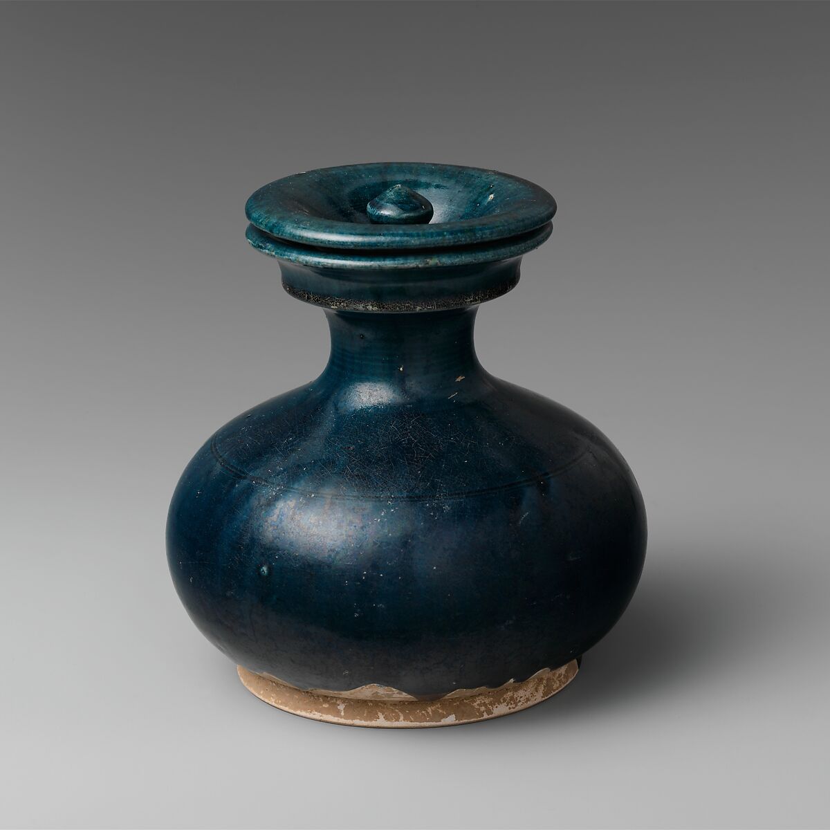 【藍釉陶壺　Covered jar】中国‐唐時代